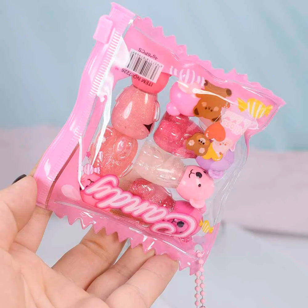 6Pcs Kawaii Bear Shiny Liquid Lipgloss 6 Colors set Lip Plumping Waterproof Longlasting Nonstick Lip Tints Lips Makeup