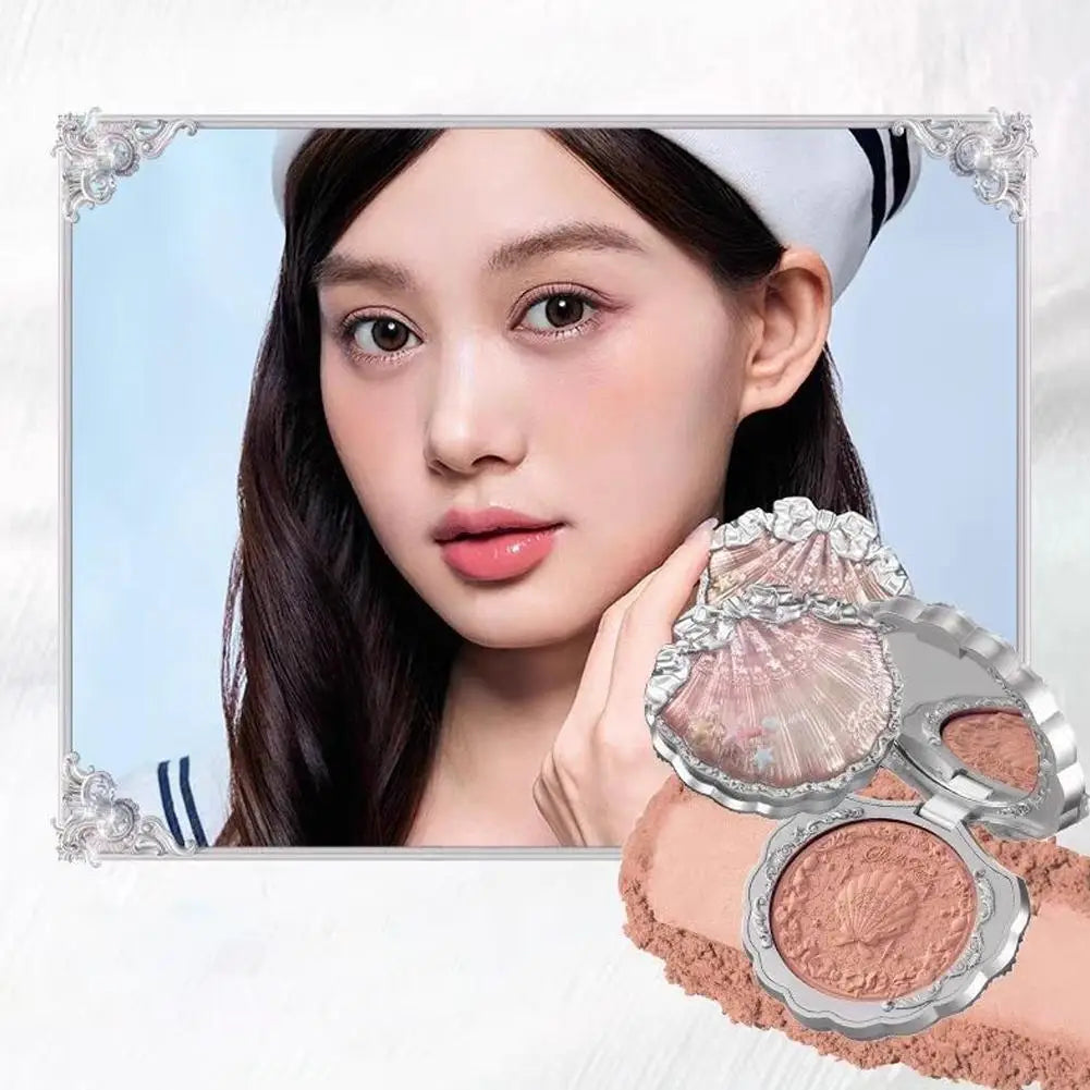 Flower Knows Pearl Shell Shape Velvet Embossed Blush Matte Finish Buildable Blendable Powder Blush For Cheeks For All Skin Tones
