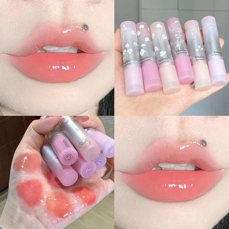 Flowery dish language lip gloss mirror lip glaze beep lip water light lasting makeup not easy to dip cup makeup