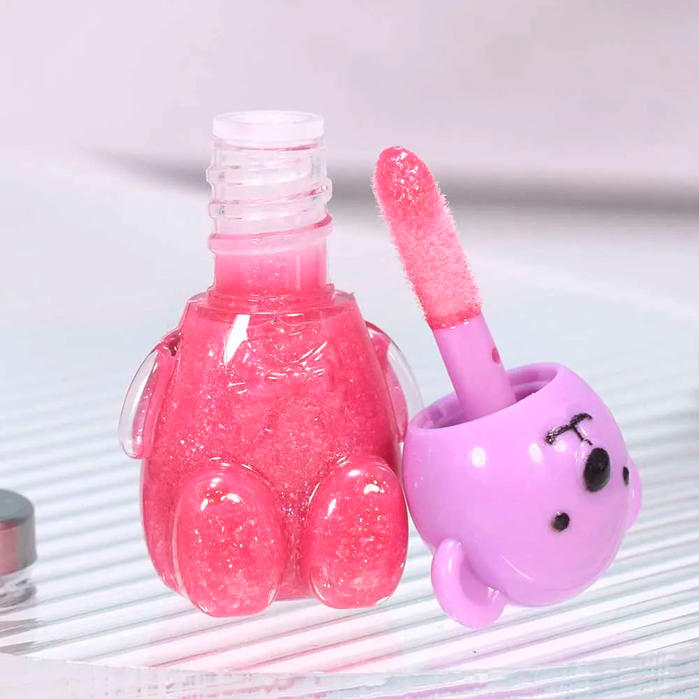 6Pcs Kawaii Bear Shiny Liquid Lipgloss 6 Colors set Lip Plumping Waterproof Longlasting Nonstick Lip Tints Lips Makeup