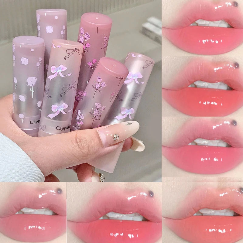 Flowery dish language lip gloss mirror lip glaze beep lip water light lasting makeup not easy to dip cup makeup