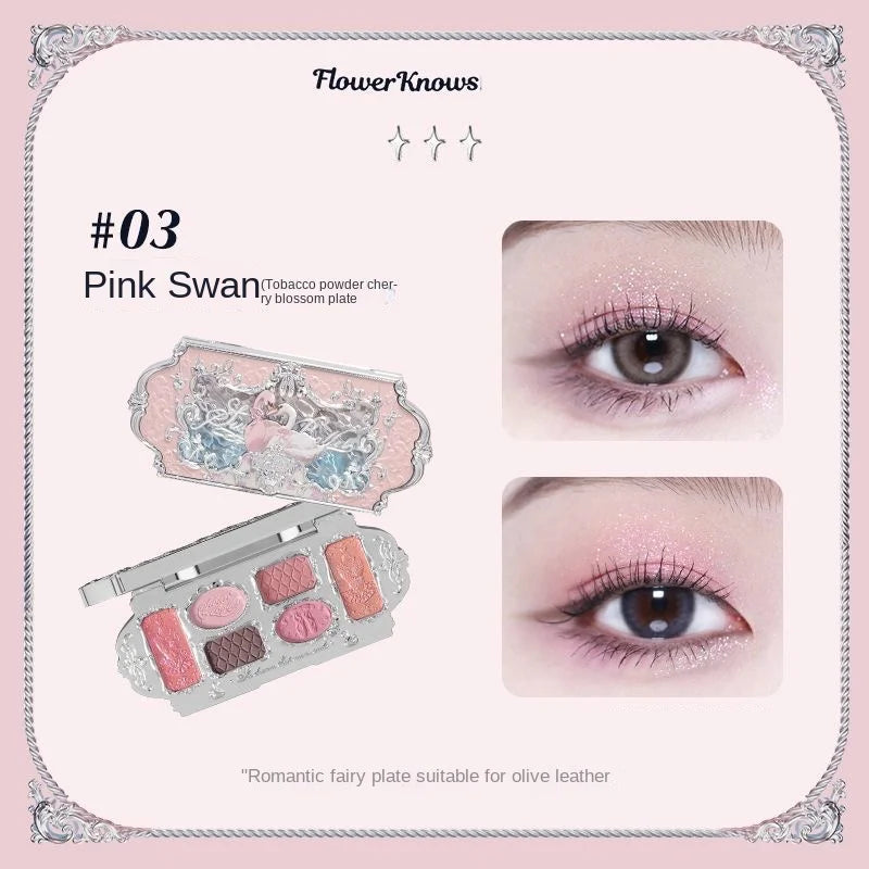 Flower Knows Swan Ballet Eyeshadow Palette Matte Fine Shimmer Pearl Face Palette 6 Colour Glitter Eye Shadow Flowerknows Makeup