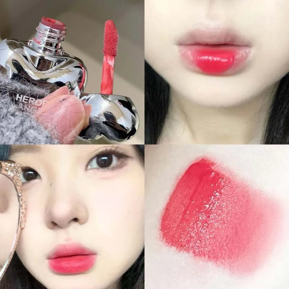 Peach Heart Silky Matte Lipgloss&Blush Low-saturation Gray Pink Liquid Lipstick Waterproof Non-Stick Cup No Fade Lip Tint Makeup