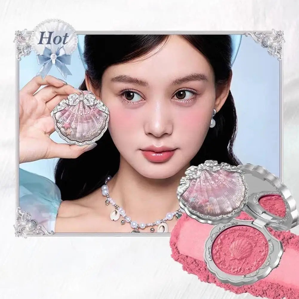 Flower Knows Pearl Shell Shape Velvet Embossed Blush Matte Finish Buildable Blendable Powder Blush For Cheeks For All Skin Tones