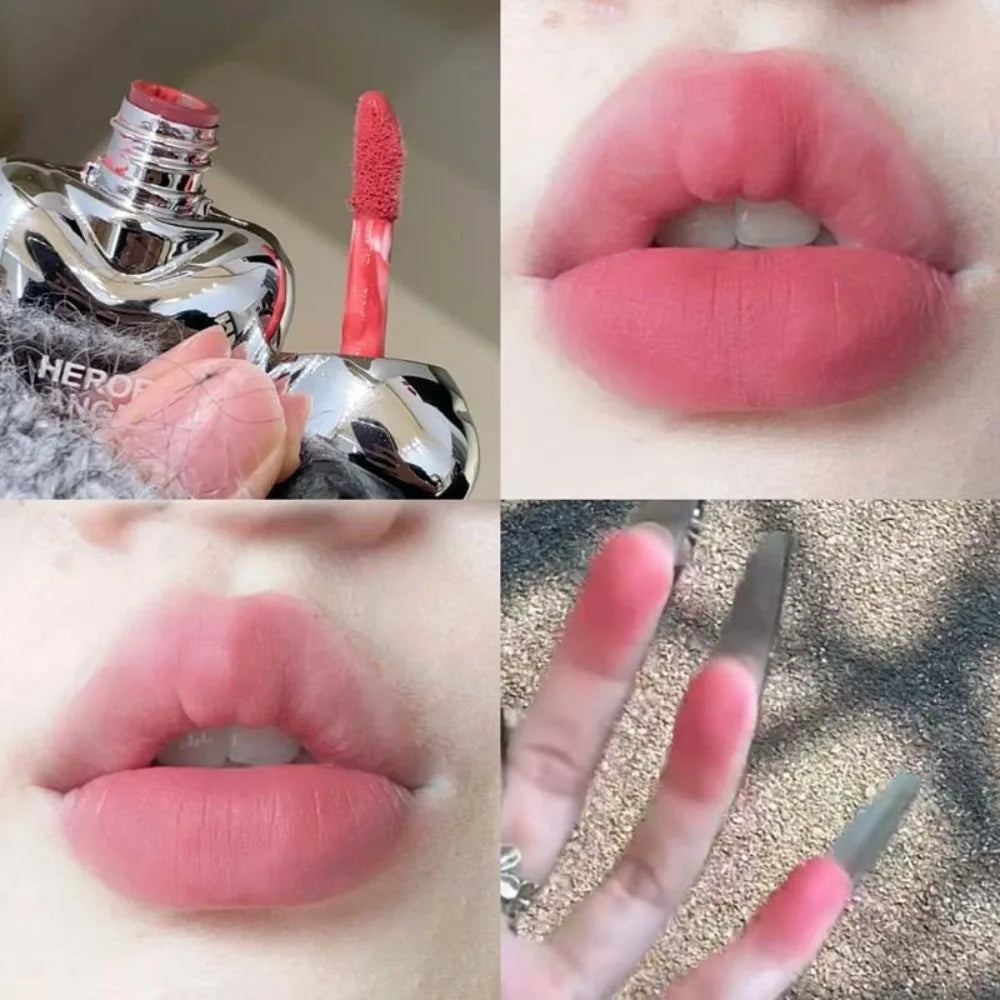 Peach Heart Silky Matte Lipgloss&Blush Low-saturation Gray Pink Liquid Lipstick Waterproof Non-Stick Cup No Fade Lip Tint Makeup