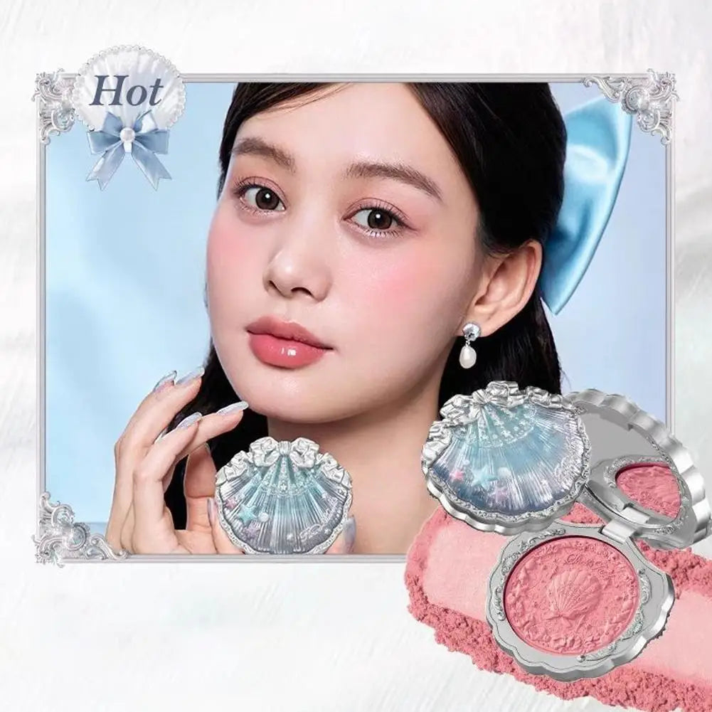 Flower Knows Pearl Shell Shape Velvet Embossed Blush Matte Finish Buildable Blendable Powder Blush For Cheeks For All Skin Tones
