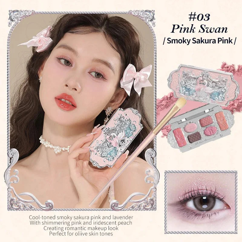 Flower Knows Swan Ballet Eyeshadow Palette Matte Fine Shimmer Pearl Face Palette 6 Colour Glitter Eye Shadow Flowerknows Makeup