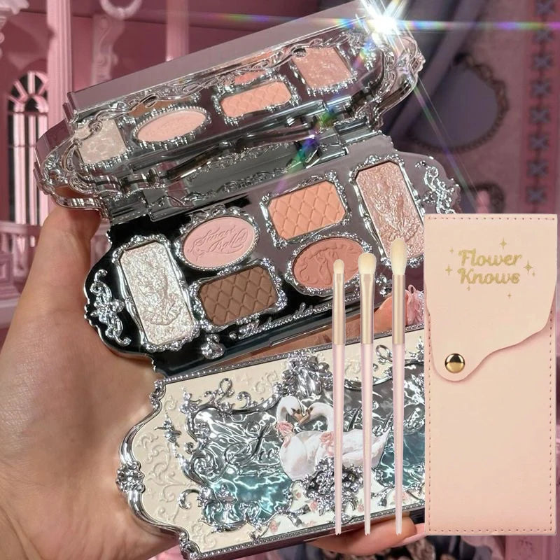 Flower Knows Swan Ballet Eyeshadow Palette Matte Fine Shimmer Pearl Face Palette 6 Colour Glitter Eye Shadow Flowerknows Makeup