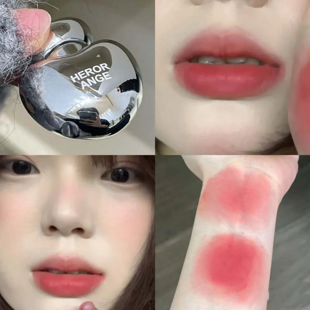Peach Heart Silky Matte Lipgloss&Blush Low-saturation Gray Pink Liquid Lipstick Waterproof Non-Stick Cup No Fade Lip Tint Makeup