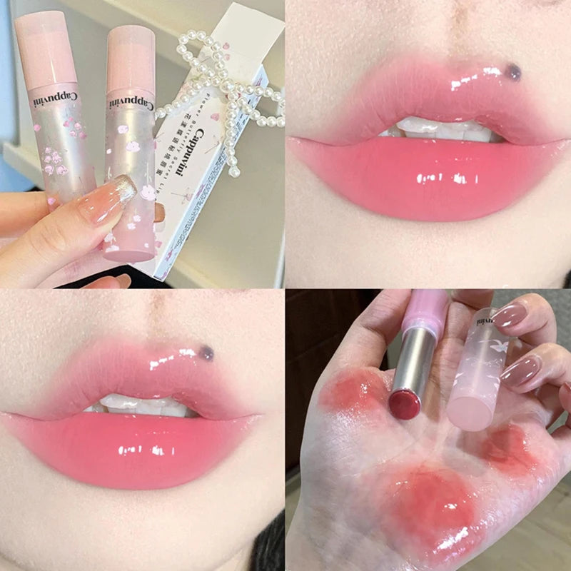 Flowery dish language lip gloss mirror lip glaze beep lip water light lasting makeup not easy to dip cup makeup