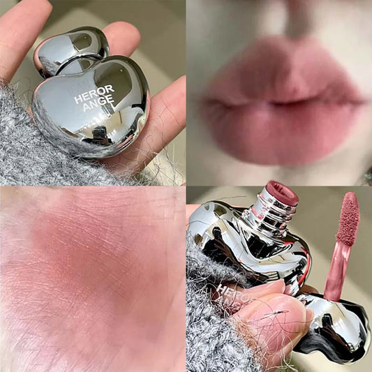 Peach Heart Silky Matte Lipgloss&Blush Low-saturation Gray Pink Liquid Lipstick Waterproof Non-Stick Cup No Fade Lip Tint Makeup