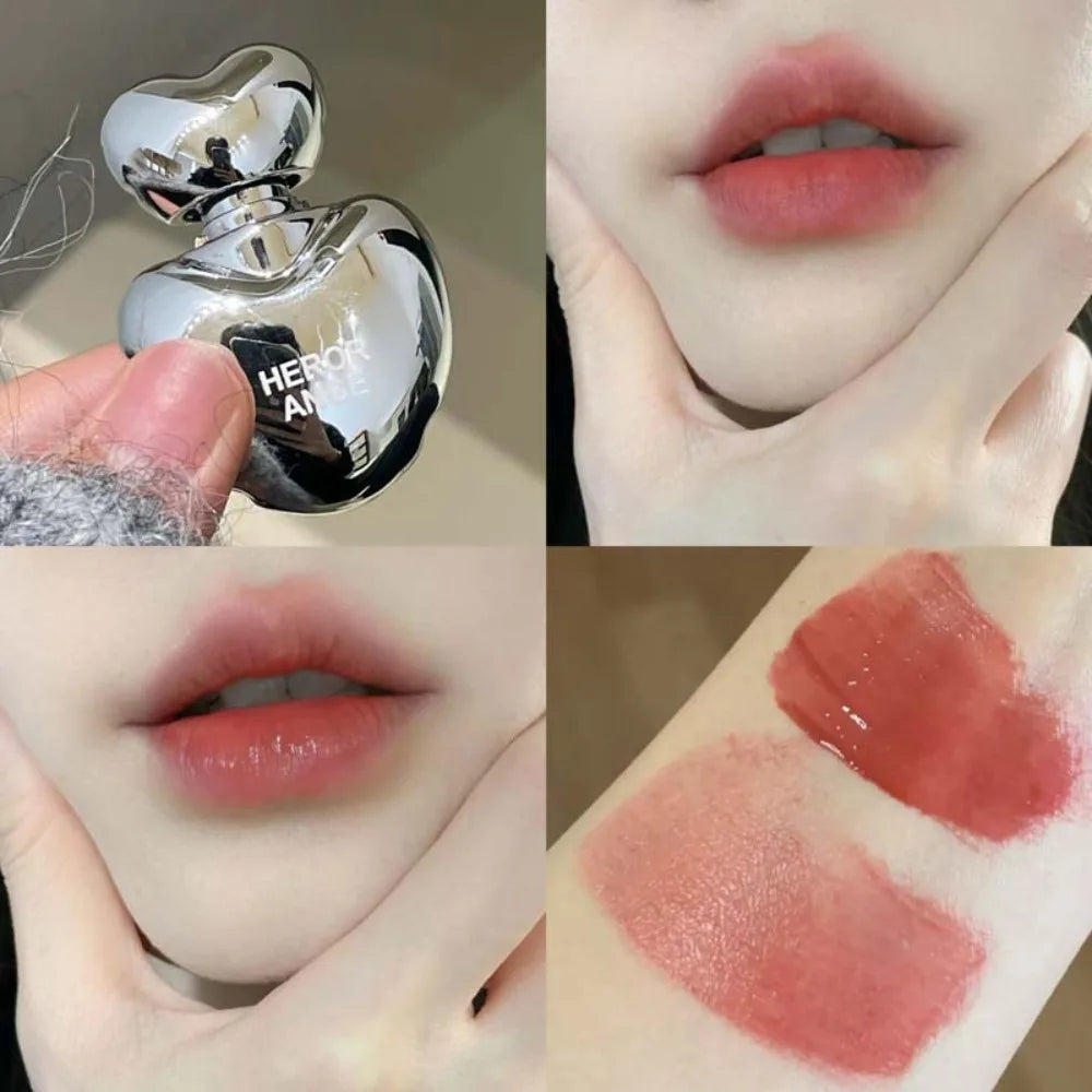 Peach Heart Silky Matte Lipgloss&Blush Low-saturation Gray Pink Liquid Lipstick Waterproof Non-Stick Cup No Fade Lip Tint Makeup