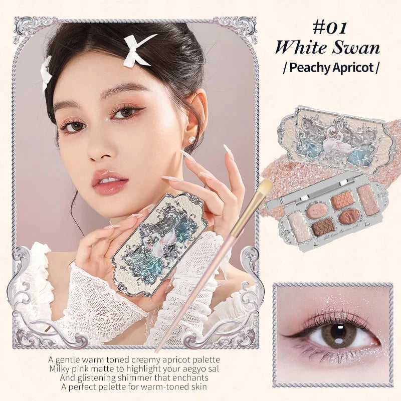 Flower Knows Swan Ballet Eyeshadow Palette Matte Fine Shimmer Pearl Face Palette 6 Colour Glitter Eye Shadow Flowerknows Makeup
