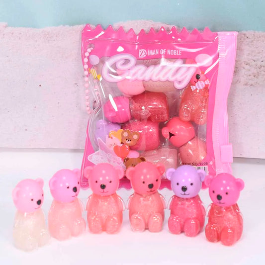 6Pcs Kawaii Bear Shiny Liquid Lipgloss 6 Colors set Lip Plumping Waterproof Longlasting Nonstick Lip Tints Lips Makeup
