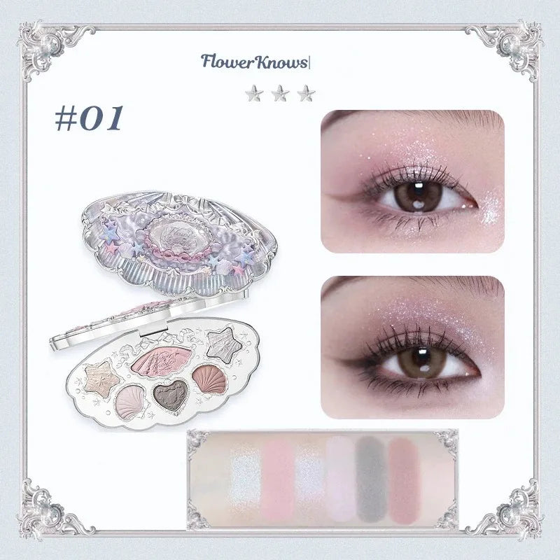 Flower Knows Swan Ballet Eyeshadow Palette Matte Fine Shimmer Pearl Face Palette 6 Colour Glitter Eye Shadow Flowerknows Makeup