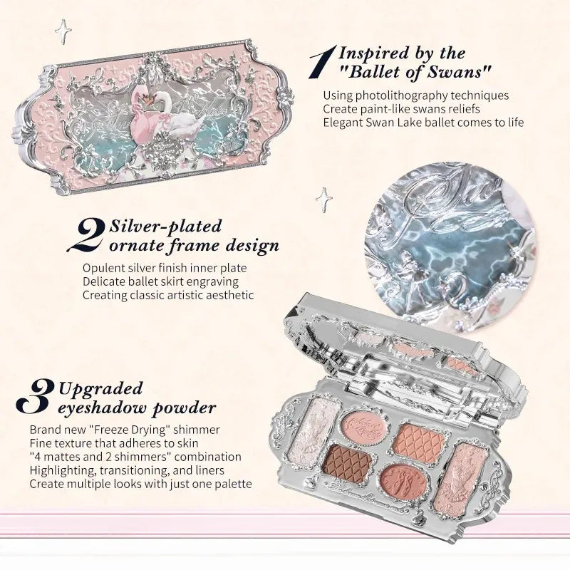 Flower Knows Swan Ballet Eyeshadow Palette Matte Fine Shimmer Pearl Face Palette 6 Colour Glitter Eye Shadow Flowerknows Makeup