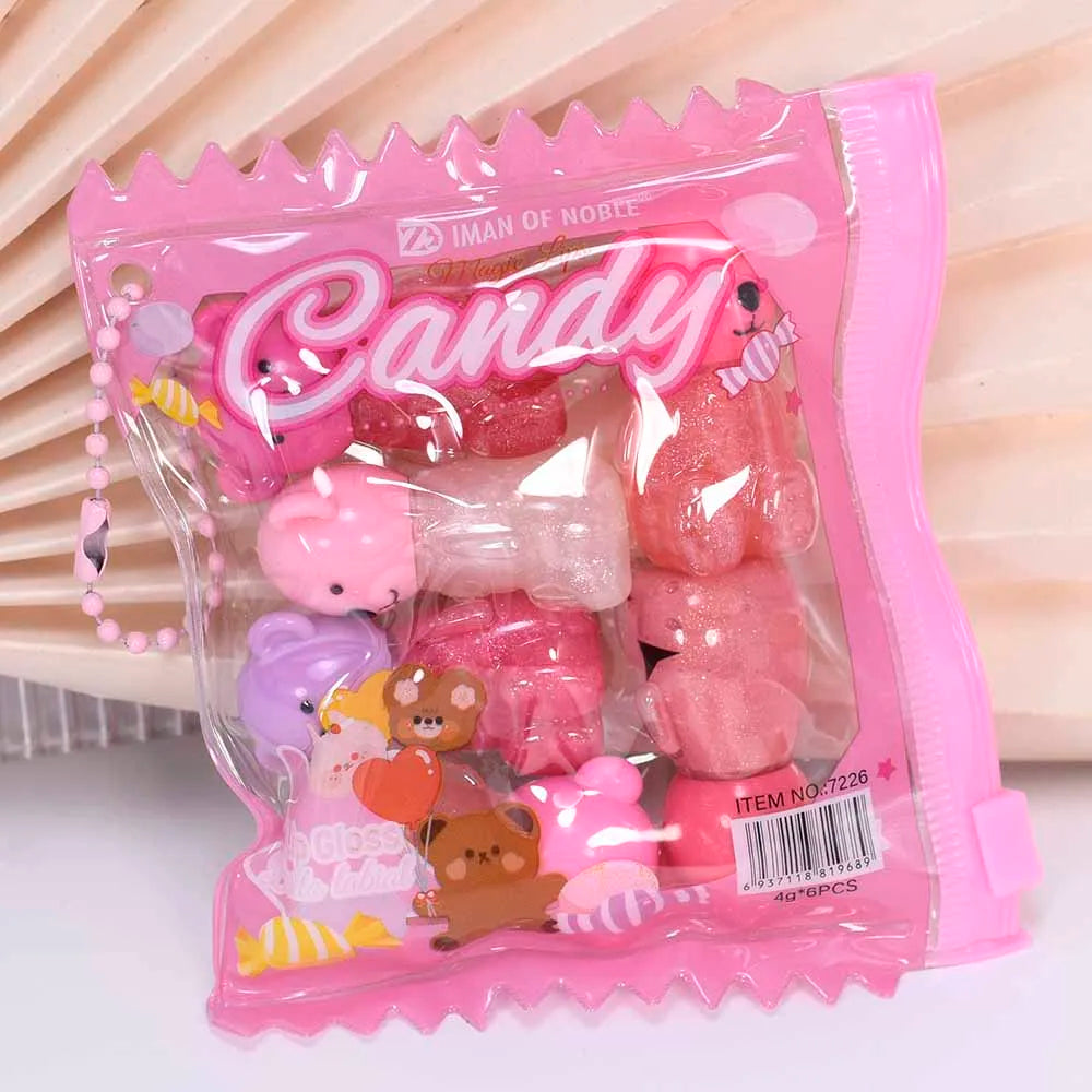6Pcs Kawaii Bear Shiny Liquid Lipgloss 6 Colors set Lip Plumping Waterproof Longlasting Nonstick Lip Tints Lips Makeup