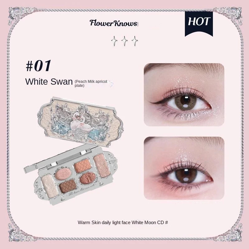 Flower Knows Swan Ballet Eyeshadow Palette Matte Fine Shimmer Pearl Face Palette 6 Colour Glitter Eye Shadow Flowerknows Makeup